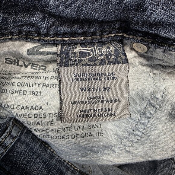 Silver Jeans Womens Size 31x32 Dark Wash Suki Surplus Bootcut Flap PocketCowgirl - Picture 7 of 12